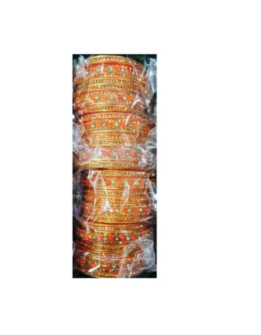 Bangles For Dark Orange Dash & Orange & Golden Moti Design
