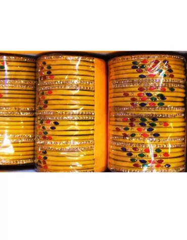 Bangles For Dark Yellow Dash & Red Orange Blue Dotted Design