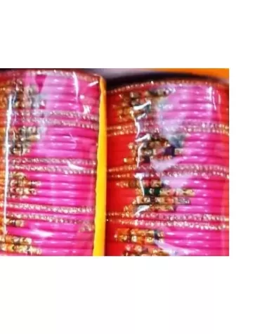 Bangles For Pink Dash & Green & Golden Dotted Design
