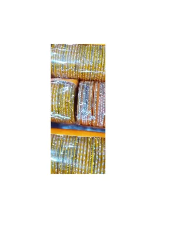 Bangles For Yellow Golden Dash & Orange & Golden Dotted Design